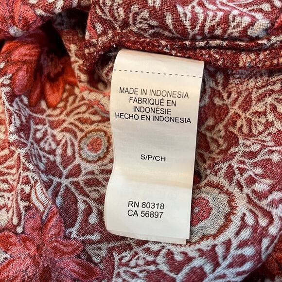 LUCKY BRAND Boho Paisley Printed Floral Blouse Red & Pink NWT $98 MSRP Sz Small - Picture 5 of 10